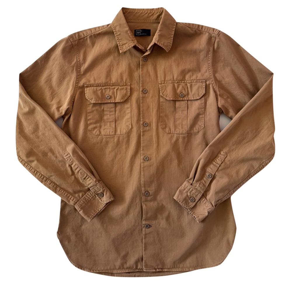 Gap Men's Camel Utility Button Down Shirt Size Me… - image 1